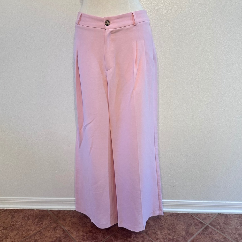 Wide Leg High-Rise Womens Pants - Light Pink
